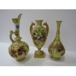 ROYAL WORCESTER, peach ground, gilded floral decorated ewer, 7.25" together with 2 similar small