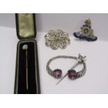 BROOCHES & PINS, selection of brooches and pins including silver celtic style stone set brooch,