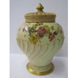 ROYAL WORCESTER PEACH GROUND, gilt heightened floral decorated lidded pot pourri vase, pattern no.