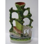 STAFFORDSHIRE POTTERY, 19th Century vase group "The Fox & The Swan" 13.5" height