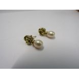 PAIR OF 9CT YELLOW GOLD CULTURED PEARL & DIAMOND EARRINGS