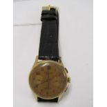 18ct YELLOW GOLD CHRONOGRAPH SUISSE WRIST WATCH, fully working chronograph movement, manual wind