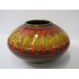 POOLE, "Aegean" design brown & orange glaze compressed circular vase, signed base
