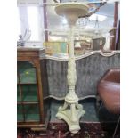 TORCHERE, ornate tripod square base circular top torchere, 50" height