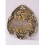 ART NOUVEAU, plated brass portrait dish, 9"