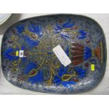QUIMPER, a signed art pottery enamelled plaque by Marjatta Taburet decorated with stylised vase of