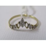9ct YELLOW GOLD GEOMETRIC DESIGN DIAMOND SET WISHBONE STYLE RING, size U