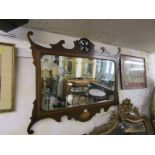 GEORGIAN DESIGN MIRROR, mahogany marquetry and inlaid bevelled mirror with fretwork decoration,