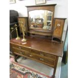 ART NOUVEAU, mother of pearl inlaid mirrored dressing chest of 2 short and single long drawer (needs