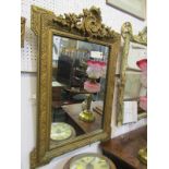 GILT WALL MIRROR, gilt wall mirror floral and scroll crested gilt rectangular wall mirror, 37"