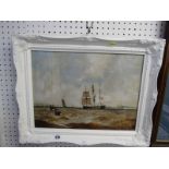 WILLIAM CALLADINE, signed oil on canvas "Busy Shipping Scene", 11" x 15"