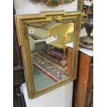 ANTIQUE GILT WALL MIRROR, floral swag crested rectangular mirror, 26" height 22" width