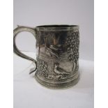 GEORGIAN TANKARD, an early Georgian tankard with later Victorian decoration of pheasant & hunting