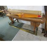 ORIENTAL FURNITURE, elm splayed leg bench, 53" length
