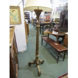 VINTAGE LIGHTING, gilt wood carved tripod base, fluted column standard lamp and shade