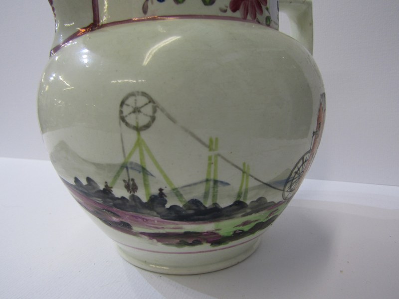 CORNISH MINING, 19th Century creamware jug decorated with engine house to one side and floral - Image 3 of 4