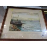 WILLIAM CARLAW, signed watercolour "Fisherman sorting nets", 9.5" x 13.5"