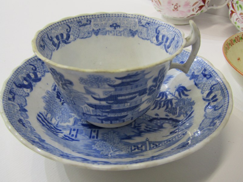 VICTORIAN TEAWARE, Newhall shell design teacup and saucer, pair of splash lustre tea cups and - Image 3 of 4