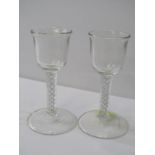 EARLY GLASSWARE, pair of opaque cotton twist stem liquor glasses, 3.75" height