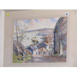 VAN GILL, signed watercolour "West Country Coastal Village", 14" x 20"