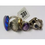 SILVER RINGS, Selection of stone and coin set silver rings, 9 in total