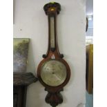 ANTIQUE BAROMETER, burr walnut and satin faced wheel barometer by West of Charing Cross with