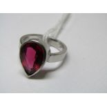 14ct WHITE GOLD TOURMALINE SOLITAIRE, pear cut tourmaline in excess of 5cts in simple 14ct white
