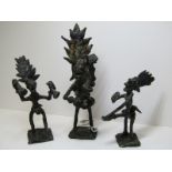 ETHNIC METALWARE, a group of 3 ethnic metal sculpture musicians, 6.75" max height