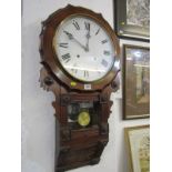 VICTORIAN WALL CLOCK, walnut drop dial fusee escapement wall clock