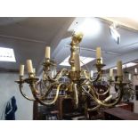 LIGHTING, brass 12 branch ornate light fitting