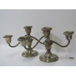 SILVER CANDELABRA , a pair silver 3 branch weighted Candelabra marked to base "Gorham Sterling"