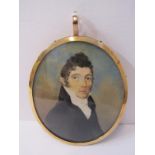 GEORGIAN PORTRAIT MINIATURE PENDANT, a quality portrait on ivory "Gentleman with white cravate" with