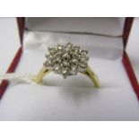 18ct YELLOW GOLD DIAMOND CLUSTER RING, well matched brilliant cut diamonds totalling approx. 0.