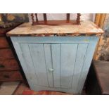 PAINTED PINE CUPBOARD, enamel topped twin door blue painted pine cupboard, 36" width