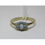 9ct YELLOW GOLD OPAL CLUSTER RING, size O/P