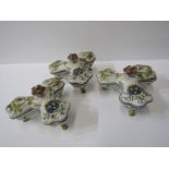 FRENCH FAIENCE, set of 3 trefoil lidded small serving dishes, signed on base "V. P." (some defects)