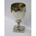 SILVER GOBLET, Georgian design silver goblet on square form base, marks worn possibly London HM, 6.