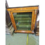 VICTORIAN PARQUETRY SIDE CABINET, walnut glazed door narrow side cabinet with applied gilt metal