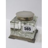 SILVER & GLASS INKWELL, with silver mounts & base, Birmingham 1930