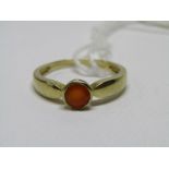 9ct YELLOW GOLD FIRE OPAL SOLITAIRE RING, size N