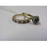 TWO 9CT YELLOW GOLD SAPPHIRE & DIAMOND RINGS, one cluster, one eternity style, Size L/M & Size M/M