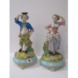 FRENCH PORCELAIN FIGURES, pair of 19th Century circular turquoise base figures, adapted as lamp