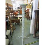 TORCHERE, painted tripod base writhen column torchere, 59" height