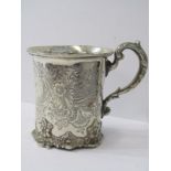 SILVER TANKARD, Victorian silver tankard with engraved foliate decorations, the foot with floral