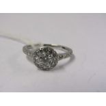 PLATINUM & DIAMOND HALO EFFECT RING, principal brilliant cut diamond of approximately 0.25ct