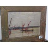 D PEPPERCORN, signed oil on panel "Sailing Ships and other shipping in Harbour", 7" x 9.5"