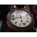 CIRCULAR WALL CLOCK, in stained beech frame, enamel dial & Roman numerals, 15" diameter