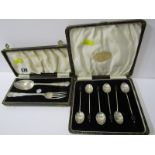 A SET OF 6 SILVER BEAN KNOP COFFEE SPOONS, Birmingham HM, in fitted case together with a Sheffield