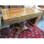 REGENCY CARD TABLE, a rosewood veneered rectangular form folding card table on column support &