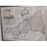 GEORGIAN MAP, hand coloured engraved "Map of Cornwall" by Thomas Kitchin, 20.5" x 27"